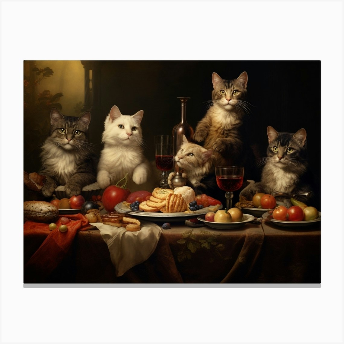 Medieval Cats Feasting With Wine Canvas Print by Meowsterpieces - Fy