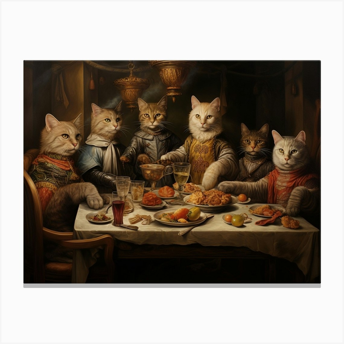 Royal Cats Feasting At A Banquet Canvas Print by Meowsterpieces - Fy