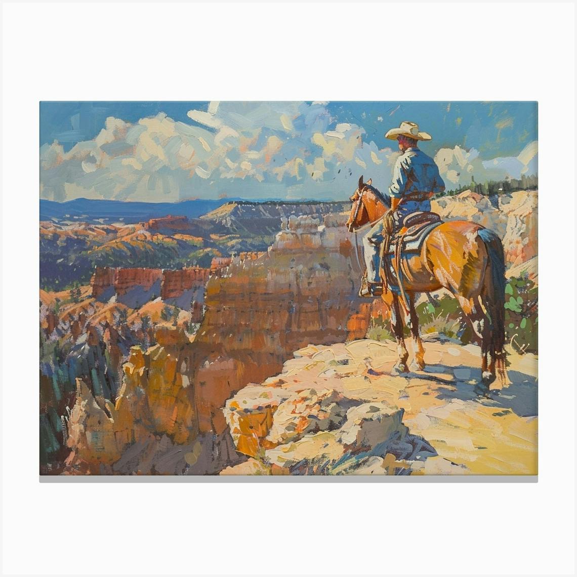 12x24 cowboy riding in canyon acrylic painting top