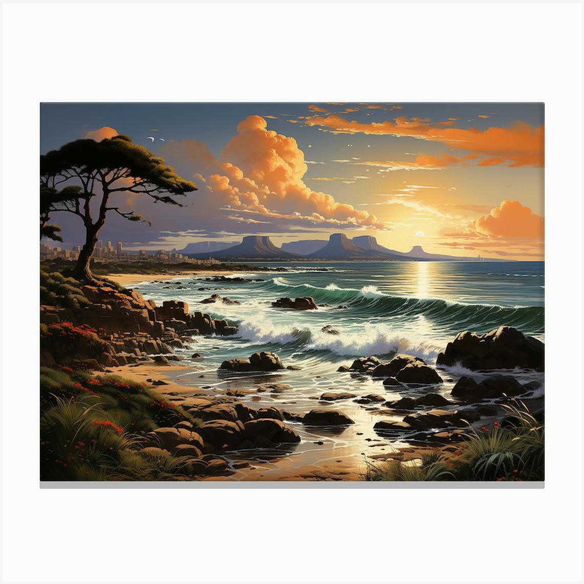 Discount Hand-painted Sunset Wave Oil Painting