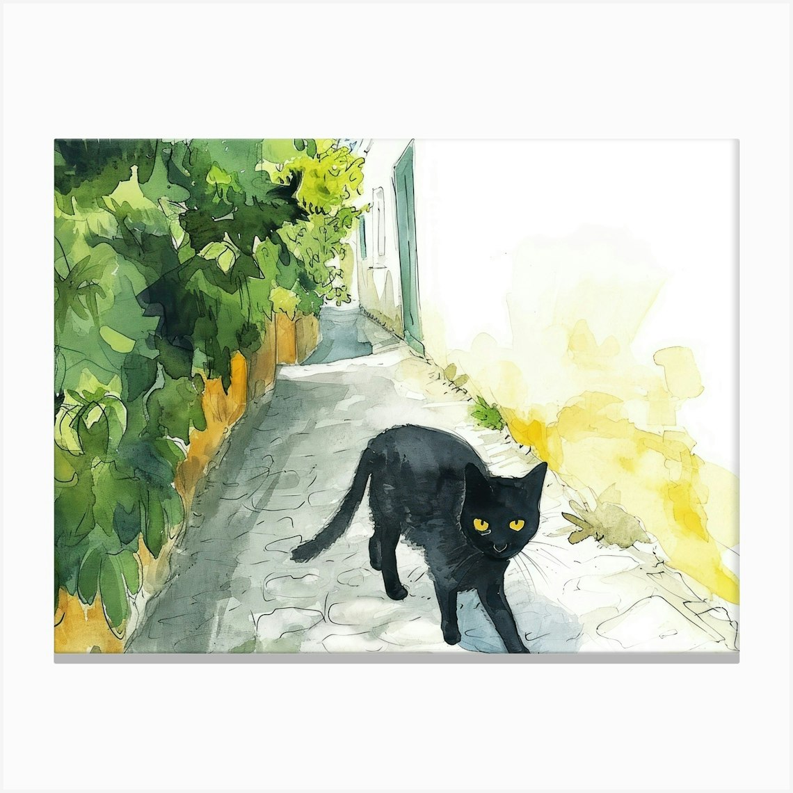 Limassol, Cyprus Cat In Street Art Watercolour Painting 1 Canvas Print