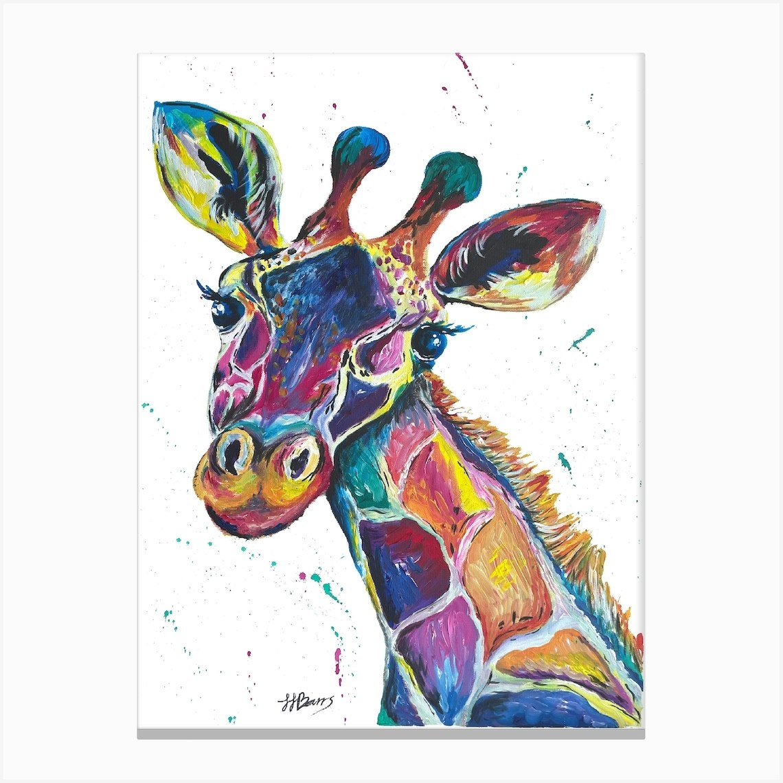 Colourful Giraffe painting Canvas Print by JJ Barrs Art Fy