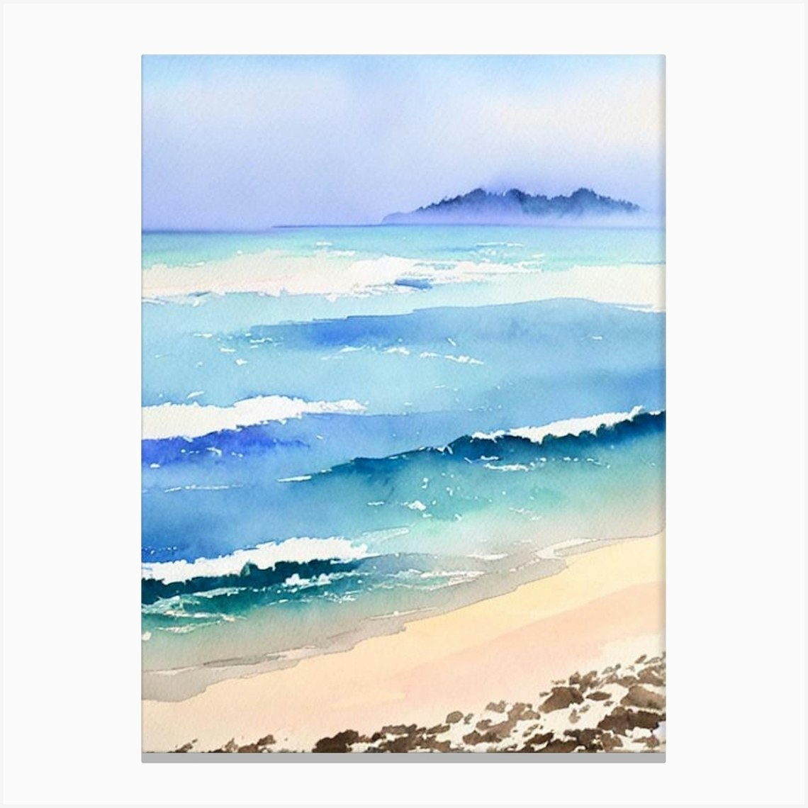 Tanjung Aru Beach, Kota Kinabalu, Malaysia Watercolour Canvas Print by ...