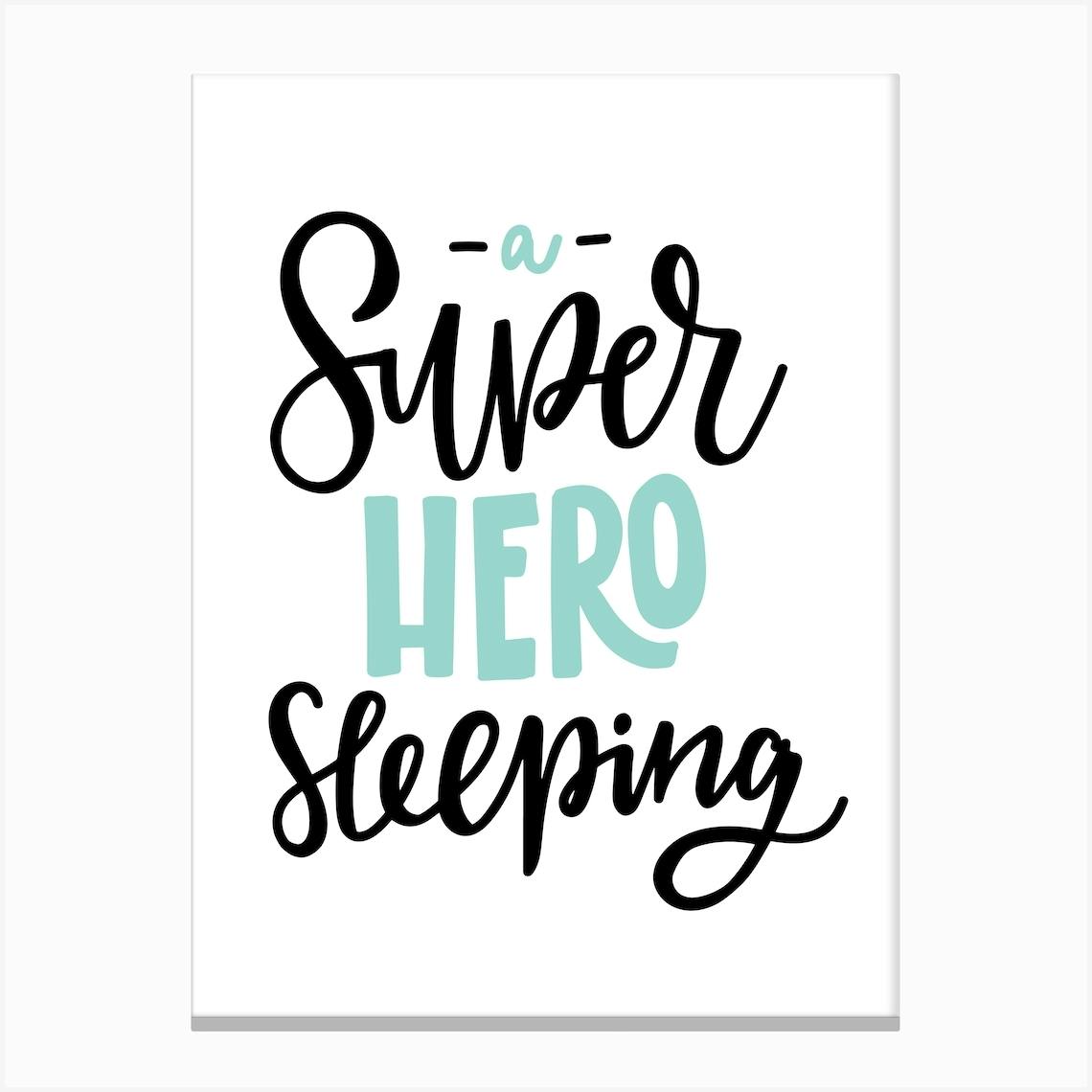 Superhero Sleeping Mint And Black Canvas Print by Pixy Paper Fy