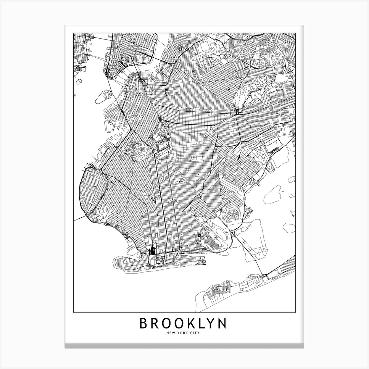 Brooklyn White Map Art Print by multipliCITY Fy