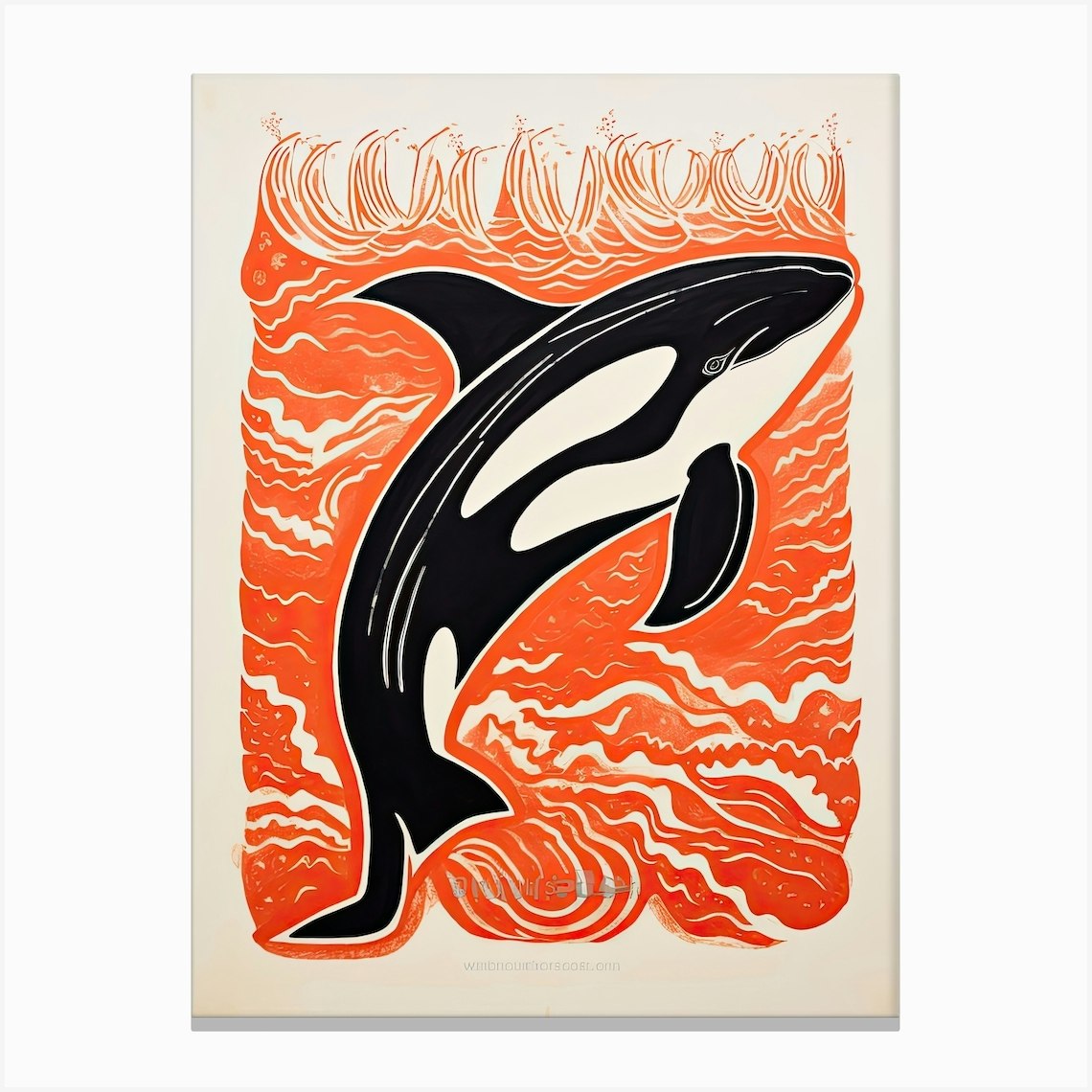 Orca, Woodblock Animal Drawing 2 Canvas Print by Sakura Animal