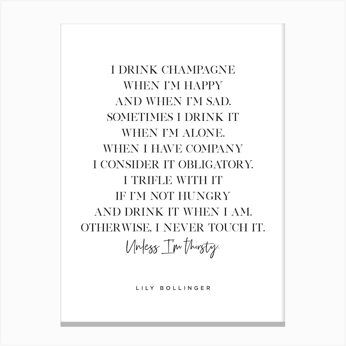 Lily Bollinger Champagne Quote Canvas Print by Everlong - Fy