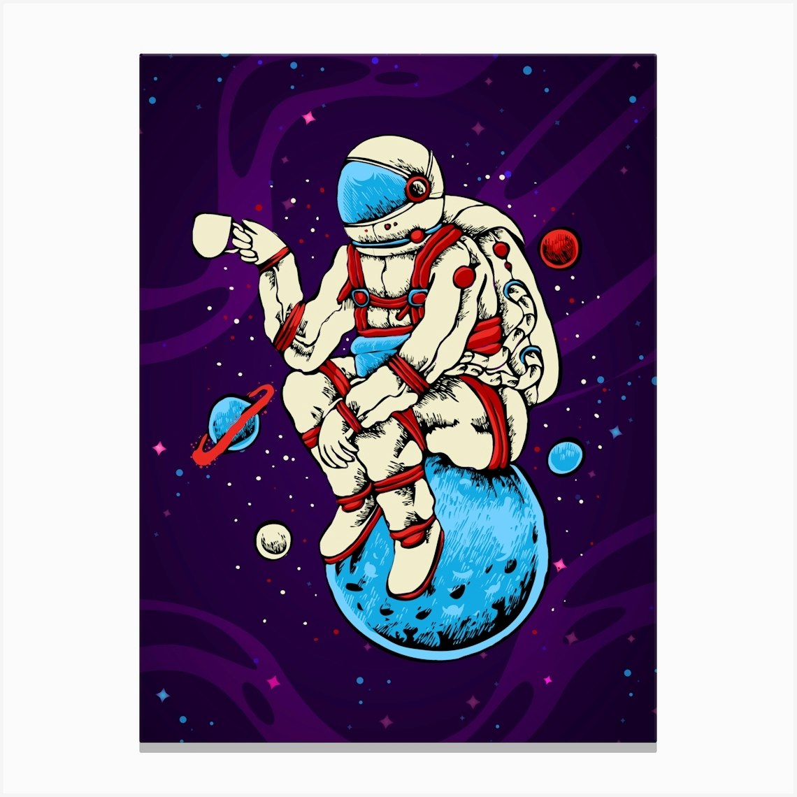 Astronaut, coffee, Moon — space poster, synthwave space, neon space ...