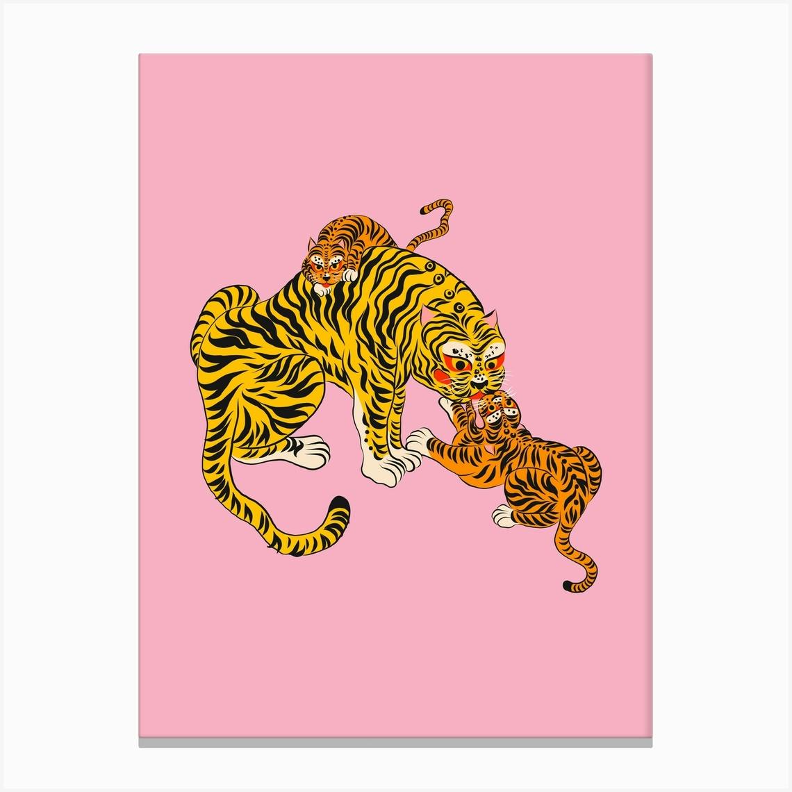 Wild Tiger Mama Pink Canvas Print by Camille Gressier Fy