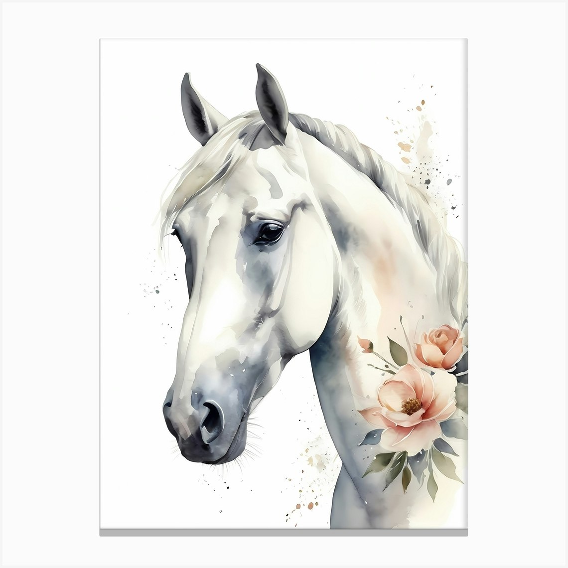 Floral White Horse Watercolor Painting (28) Canvas Print by 1xMerch - Fy