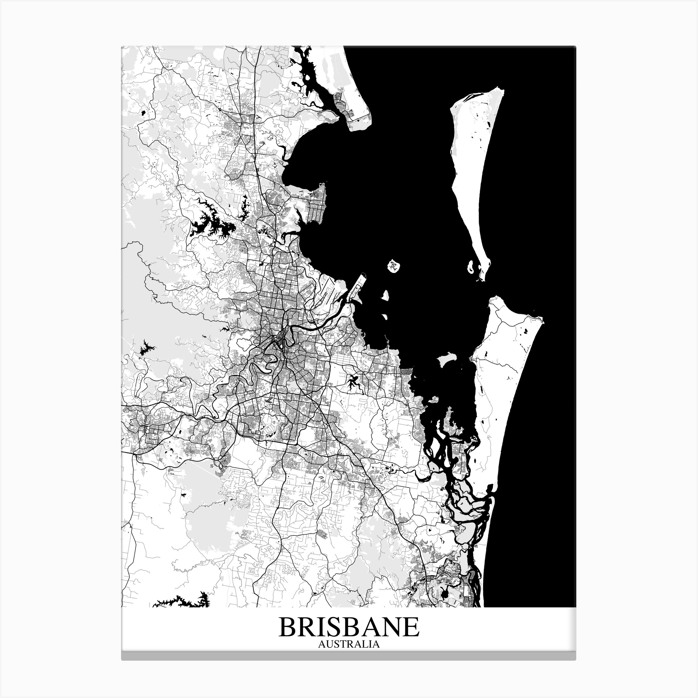 Brisbane White Black Map Canvas Print by Mapply - Fy