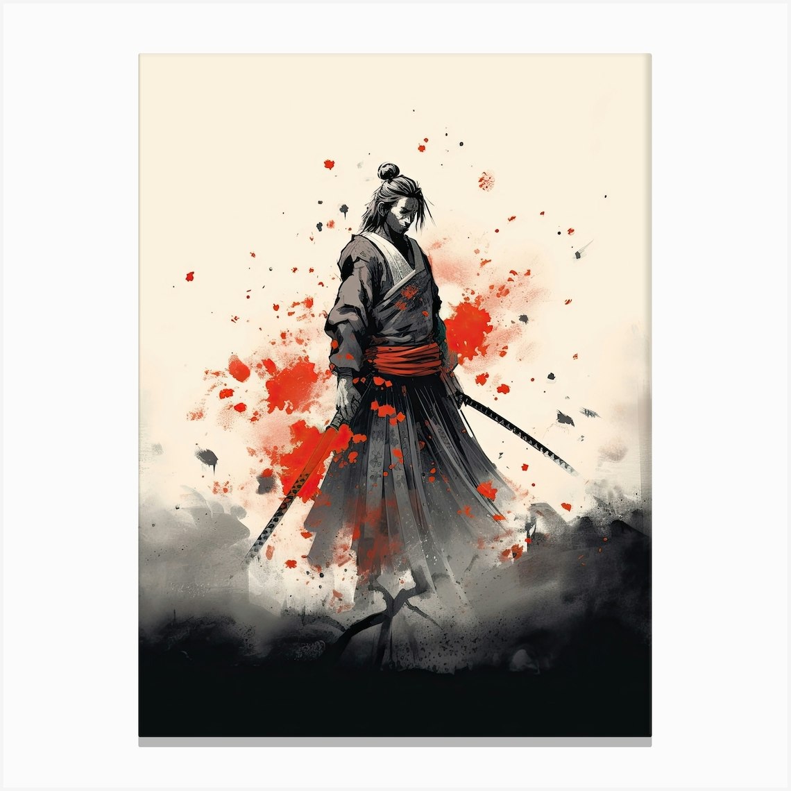 Samurai Shodo Style Illustration 2 Canvas Print by Blade and Brush - Fy