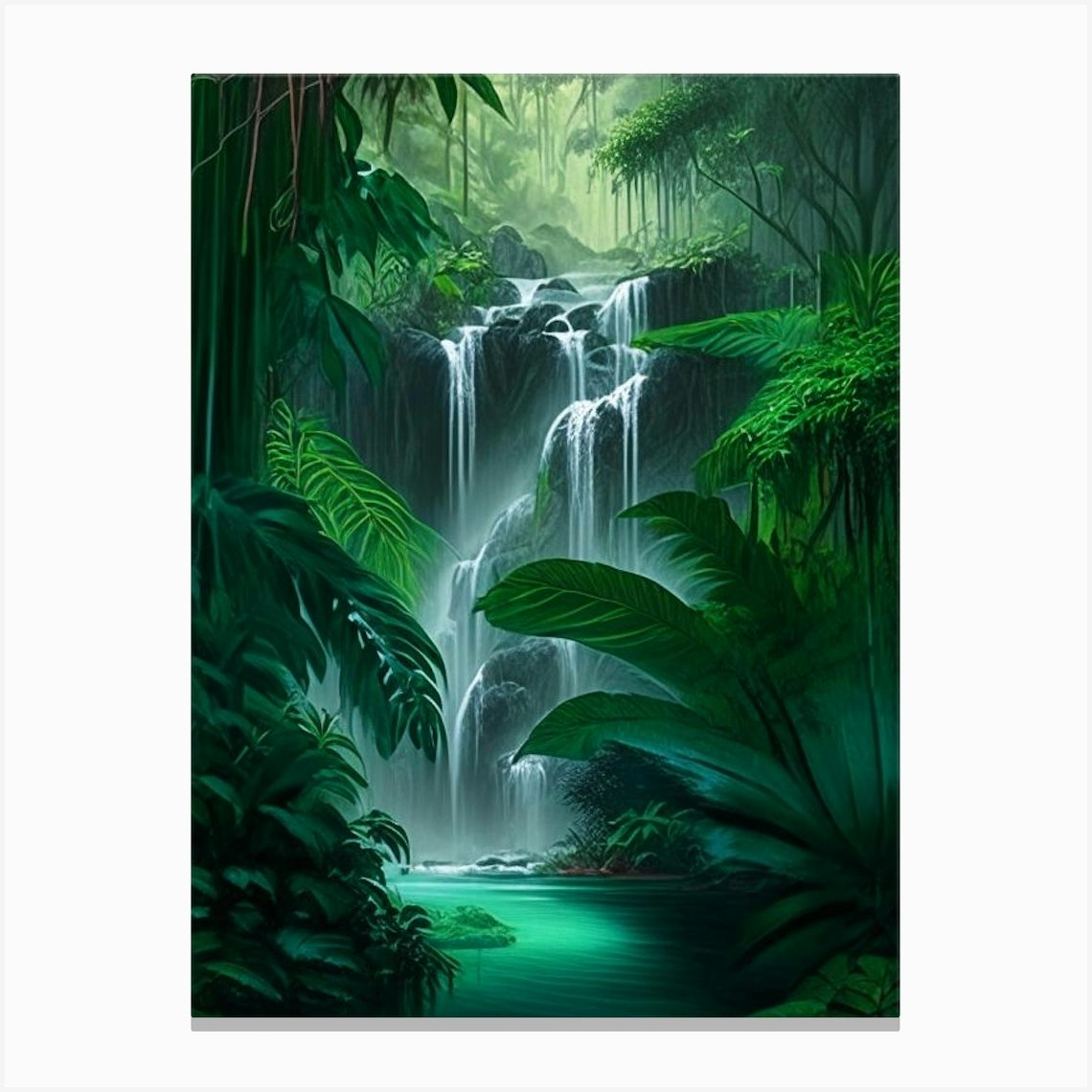 Waterfalls In A Jungle Waterscape Crayon 3 Canvas Print by Hydro Hues - Fy