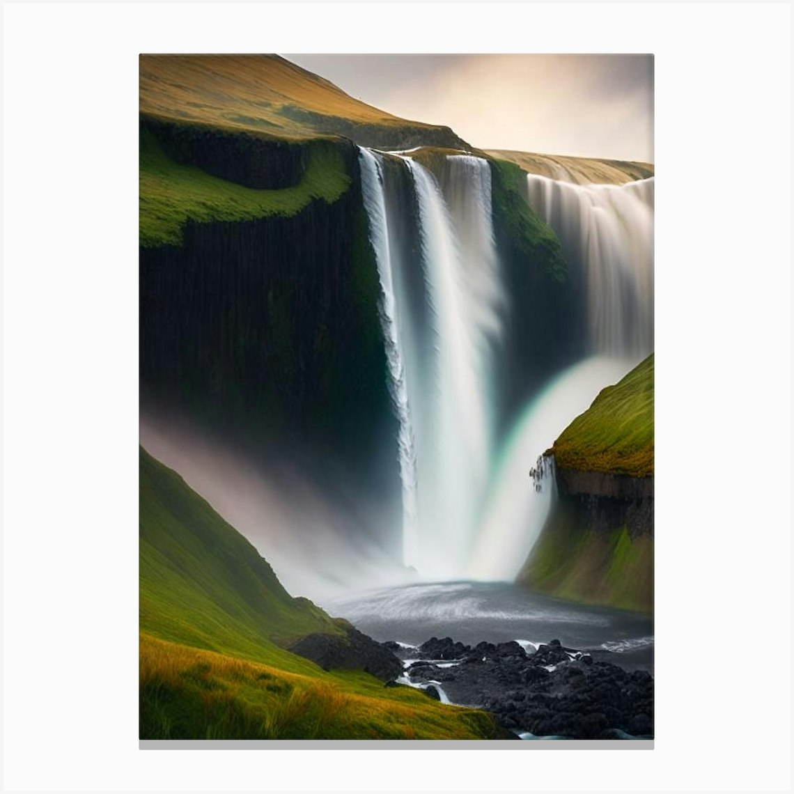 Skógafoss Waterfall, Iceland Realistic Photograph (1) Canvas Print by ...