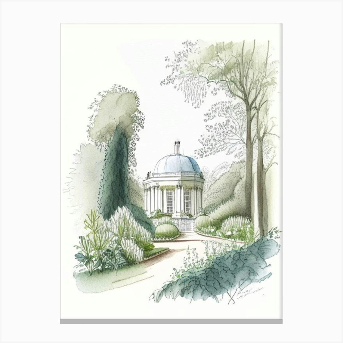 Chiswick House Gardens, United Kingdom Vintage Pencil Drawing Canvas ...