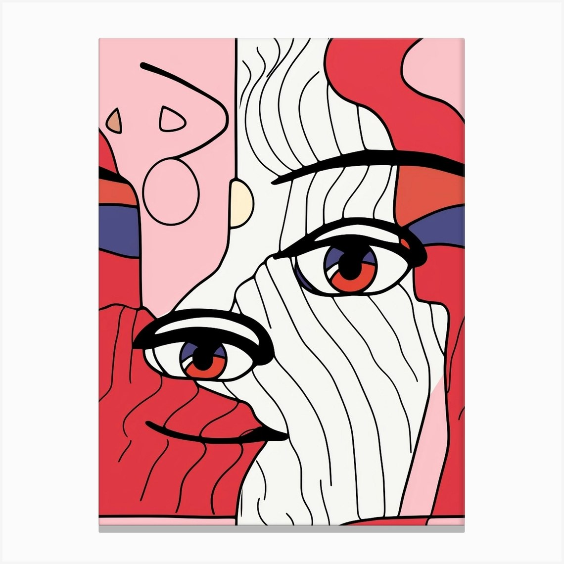 Red And Pink Abstract Face Line Drawing Canvas Print By Essence Lines Fy