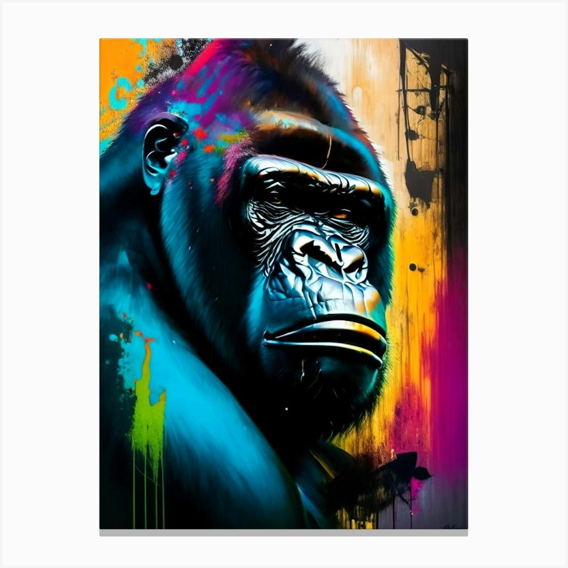 Gorilla With Graffiti Background Gorillas Bright Neon 2 Canvas Print by ...