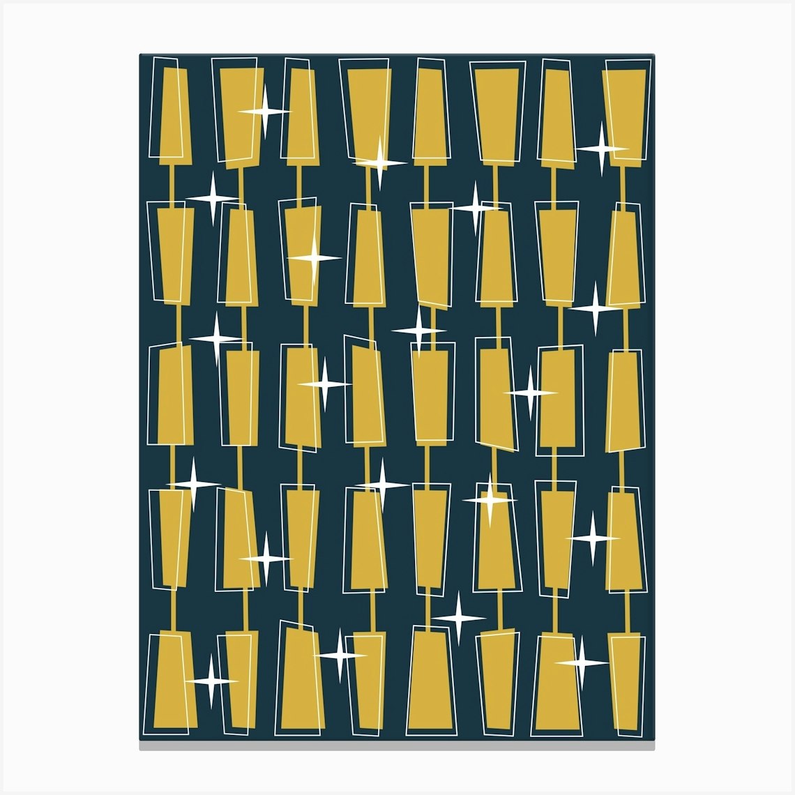 Mid Century Atomic Blocks Navy, and Mustard Canvas Print by ...