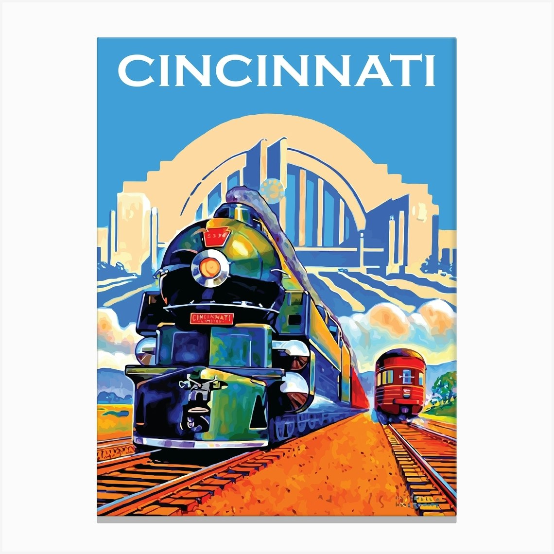 Locomotive On Cincinnati Railroad Canvas Print by Vintage Spirit - Fy