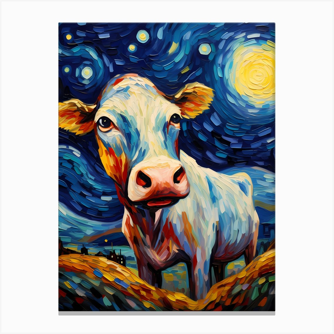 Van Cow, Vincent Van Gogh Inspired Canvas Print by Pixxi - Fy