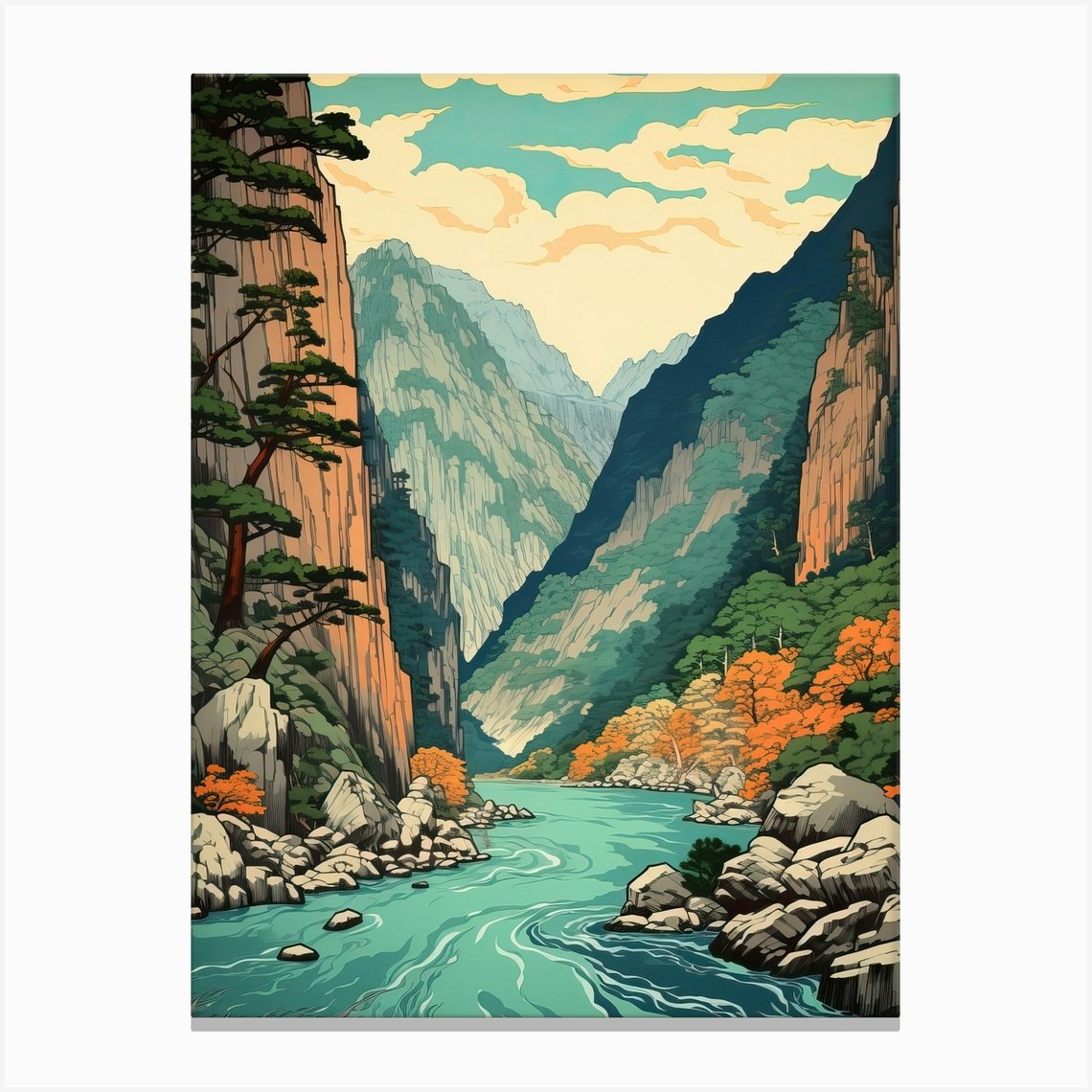 Sounkyo Gorge In Hokkaido, Ukiyo E Drawing 3 Canvas Print by Ukiyo-e ...