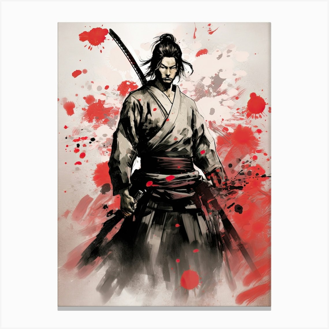 Samurai Sumi E Illustration 4 Canvas Print by Blade and Brush - Fy