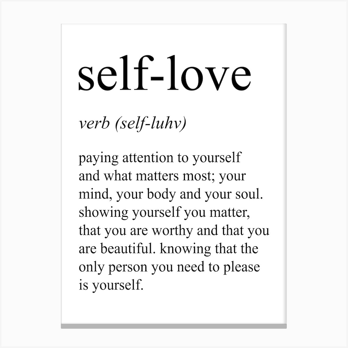 Self Love Definition Meaning Canvas Print by Pixy Paper - Fy