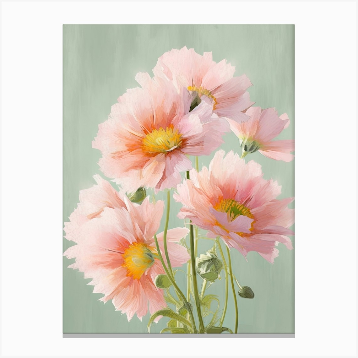 Chrysanthemums Flowers Acrylic Painting In Pastel Colours 1 Canvas ...