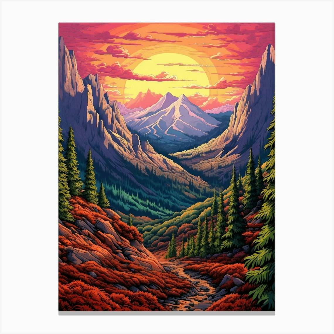 Mountainscape Pixel Art 4 Canvas Print by PixelPerfect - Fy