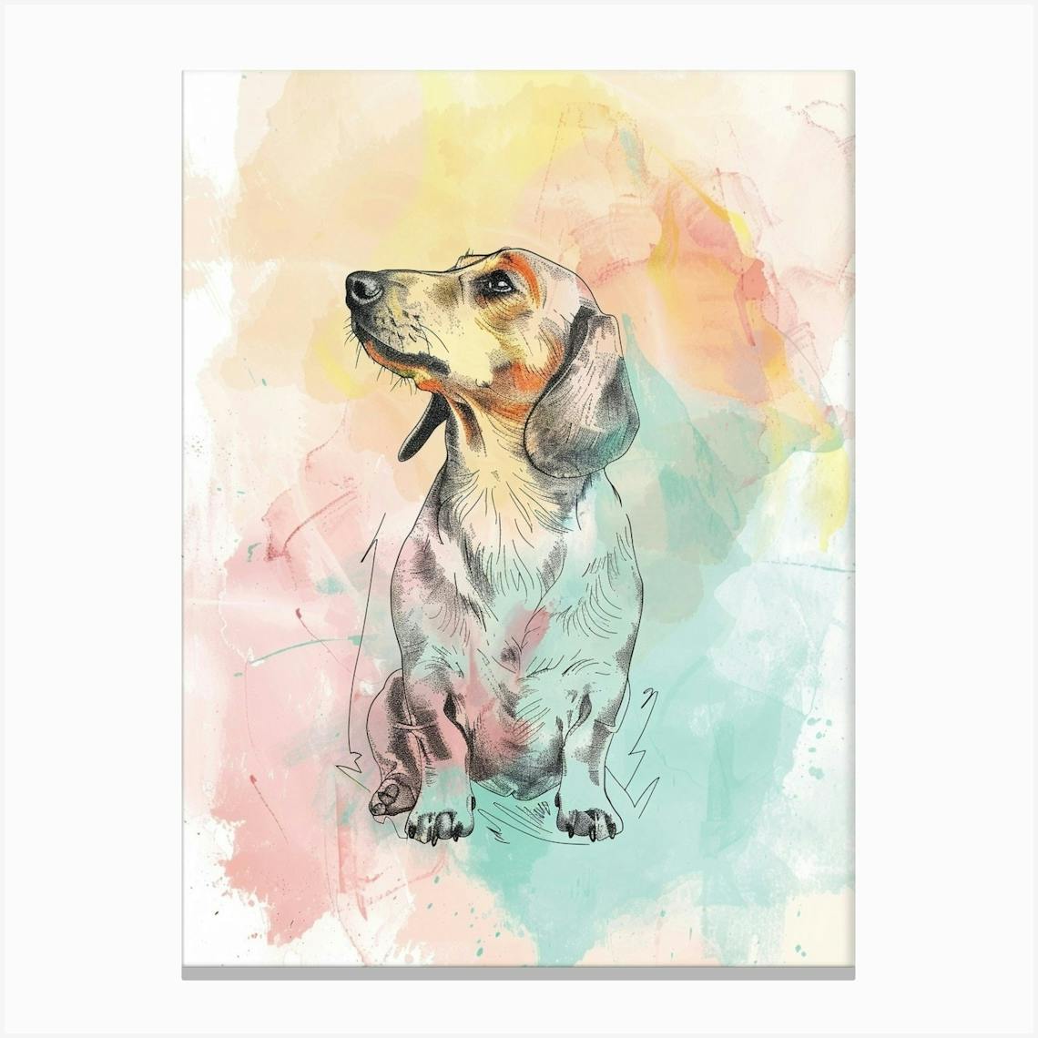 絵画 dogliquid Dachshund Dog Pastel Line Watercolour Illustration 2 Art