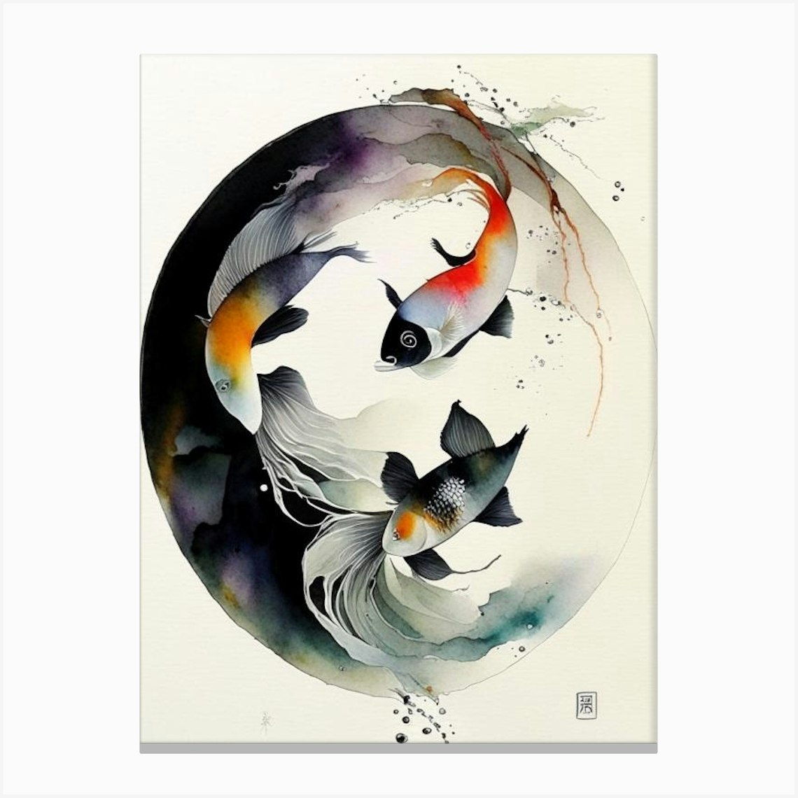 Fish Yin And Yang Japanese Ink Canvas Print by Symbolic Expressions - Fy