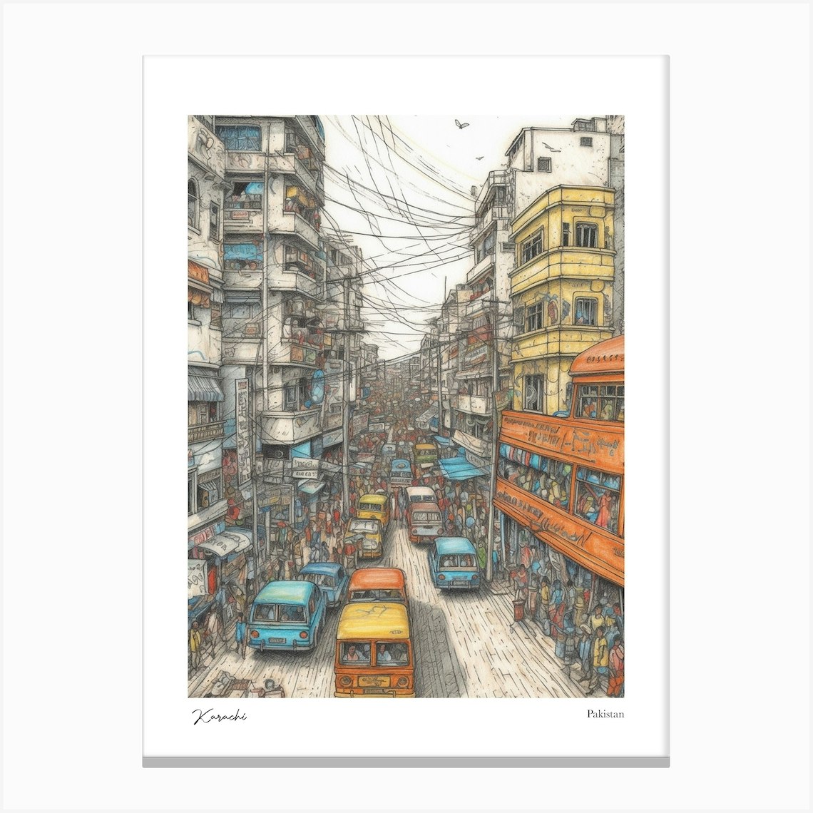 Karachi Pakistan Drawing Pencil Style 3 Travel Poster Canvas Print by