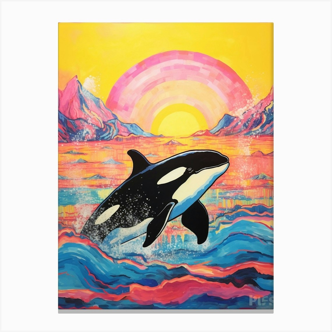 Rainbow Waves Orca Crayon Drawing 5 Canvas Print by Energy of the Sea - Fy