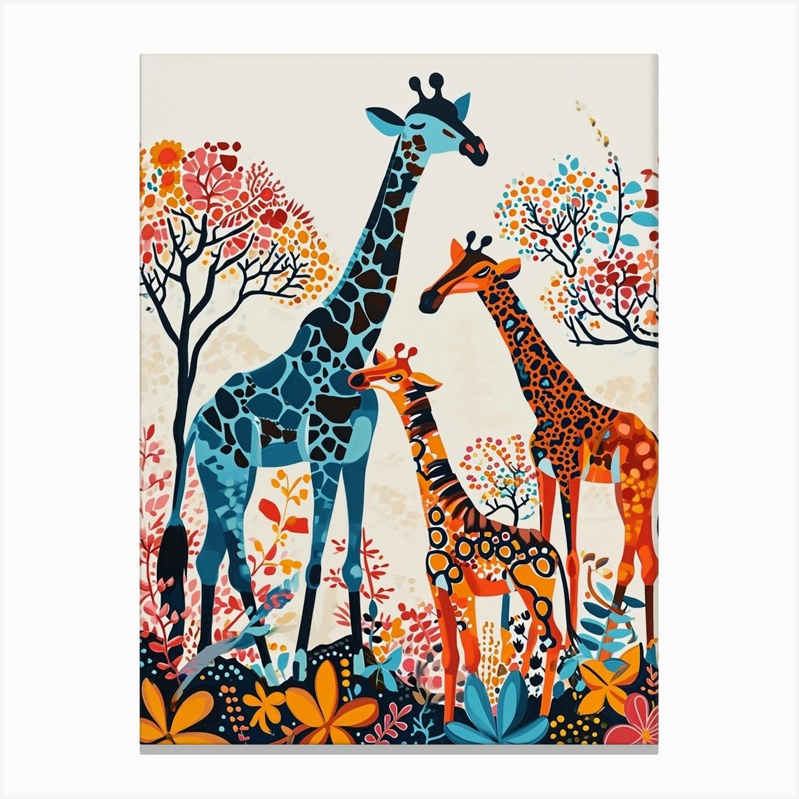 Sweet Painting Of Giraffe Family 4 Canvas Print by AfricanWild Strokes Fy