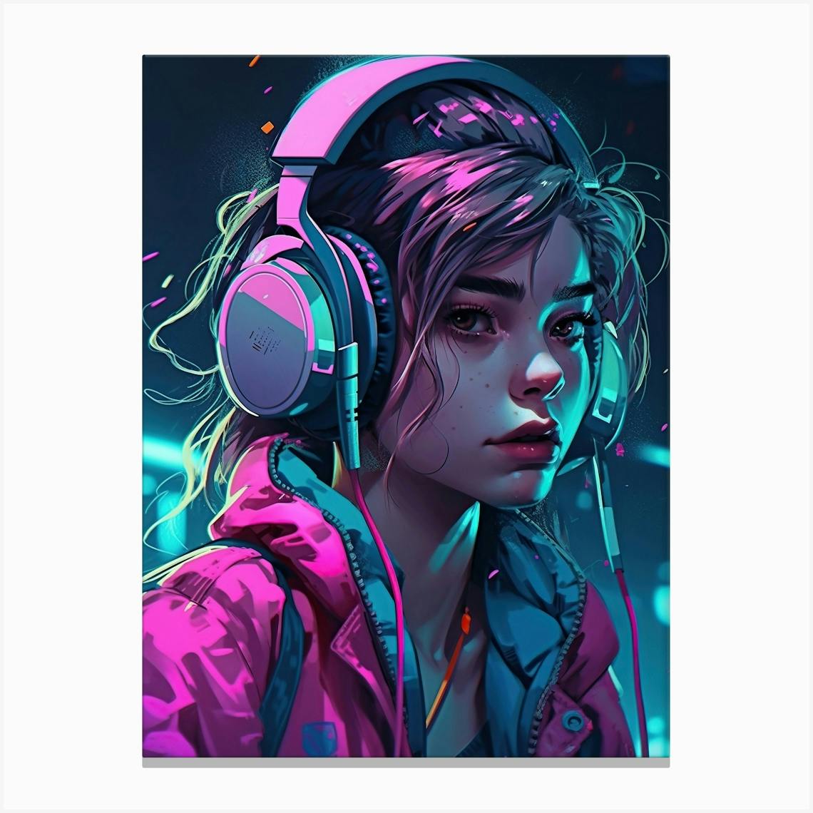 Girl With Headphones 4 Art Print by Liberta - Fy
