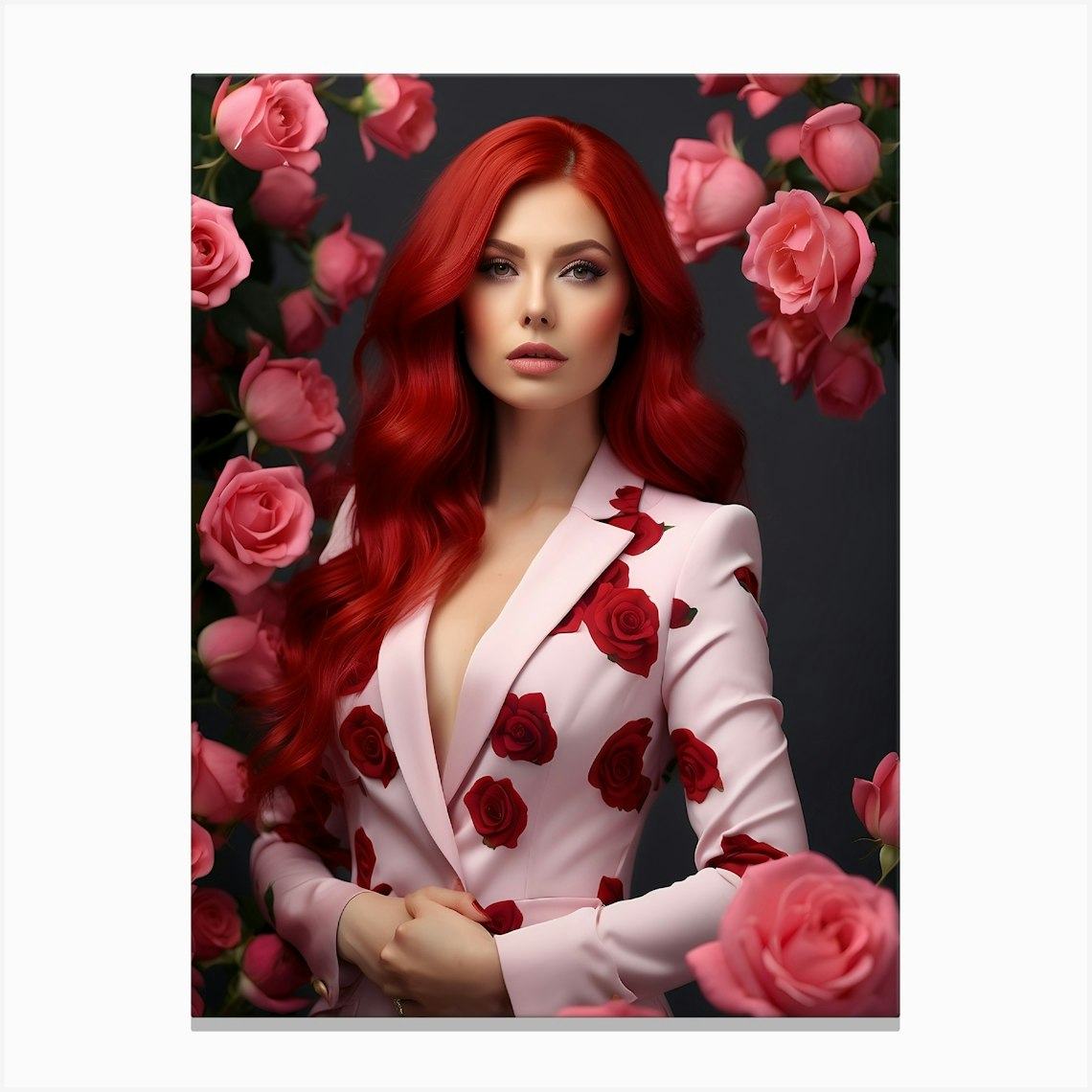 Beautiful Woman With Red Hair Posing With Roses Canvas Print By Balram Giri Fy 1302