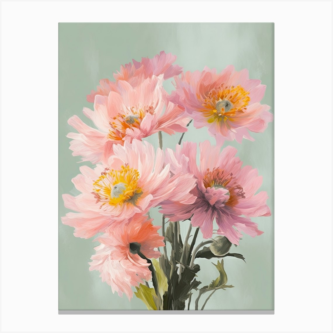 Chrysanthemums Flowers Acrylic Painting In Pastel Colours 2 Canvas ...