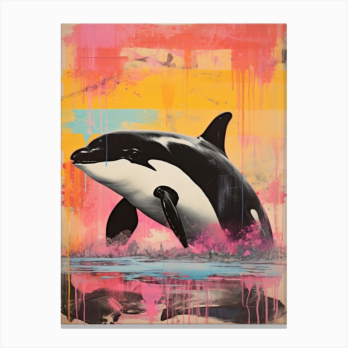 Orca Whale Pop Art Risograph Inspired 1 Canvas Print by PopArt Pals - Fy