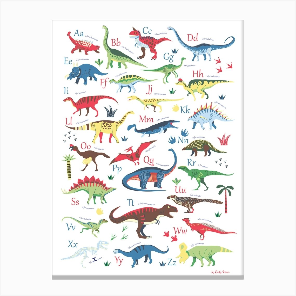 Dinosaur Alphabet Canvas Print by Emily Skinner Fy