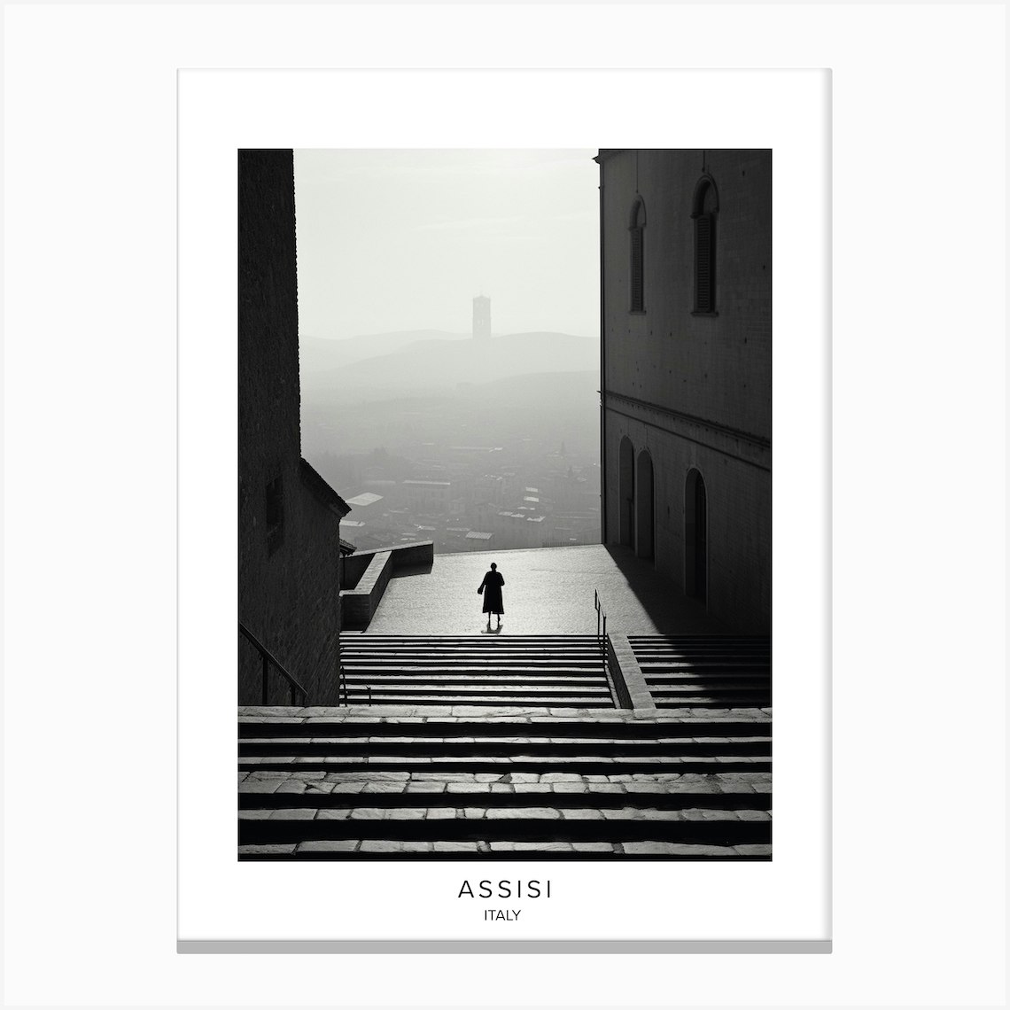 Poster Of Assisi Italy Black And White Analogue Photography 2 Canvas