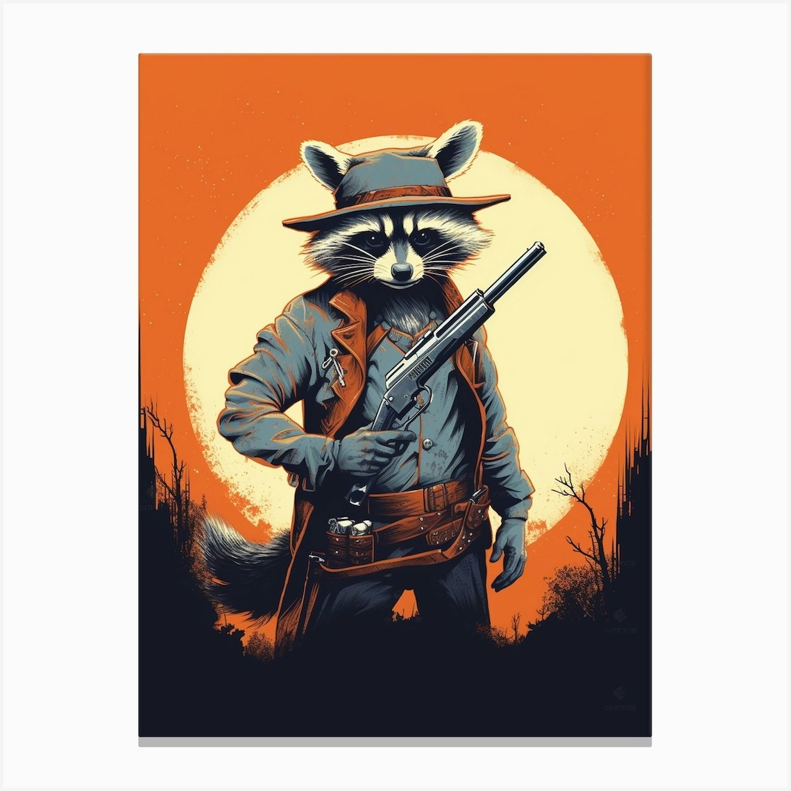 Raccoon Bandits Illustration 1 Canvas Print by Snazzy Bandits - Fy