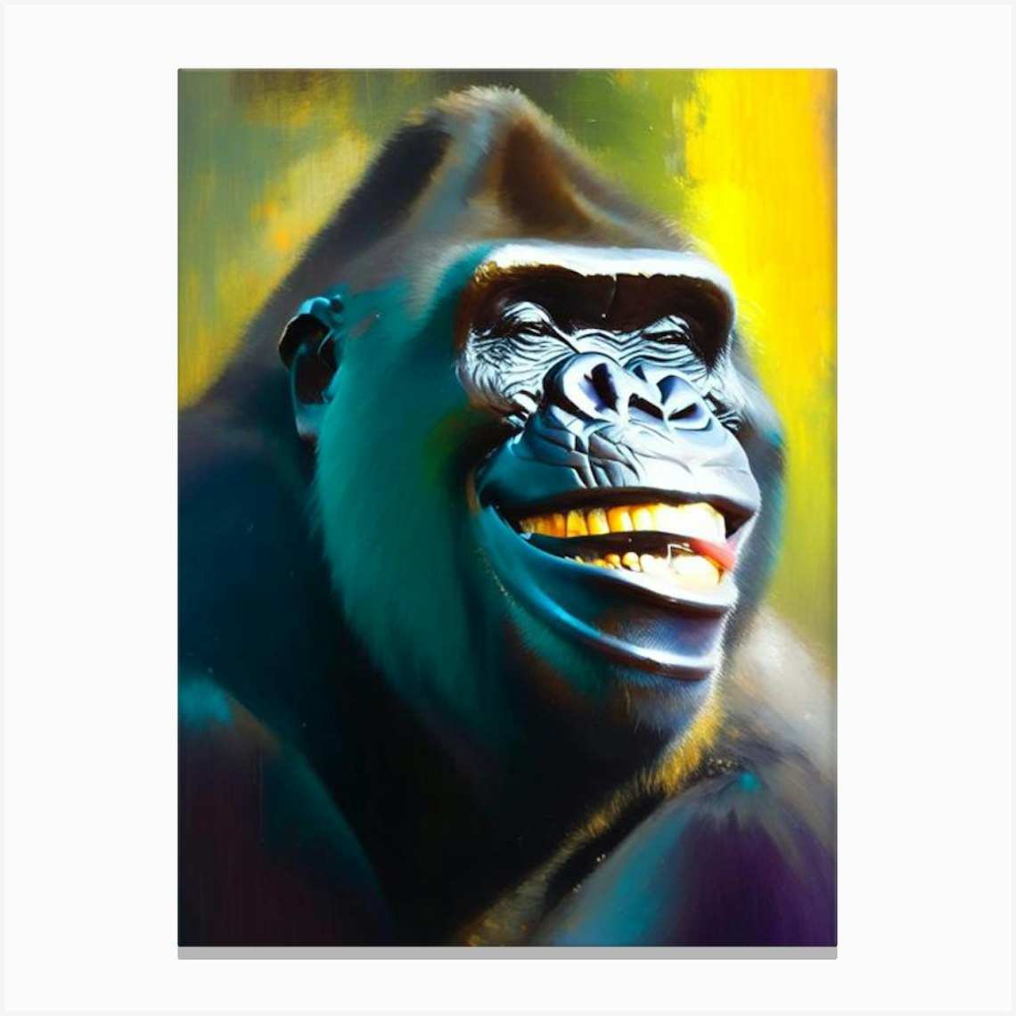 Smiling Gorilla Gorillas Bright Neon 1 Canvas Print by Primate Prints - Fy