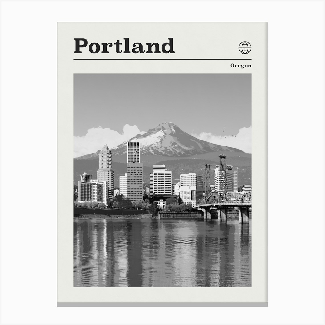 Portland Skyline Oregon Black And White Canvas Print By Vintaprints Fy