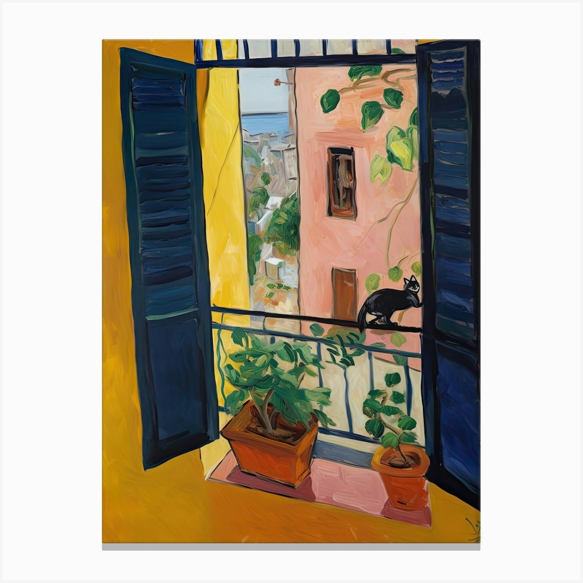 Open Window With Cat Matisse Style Rome Italy 2 Canvas Print by Mambo - Fy