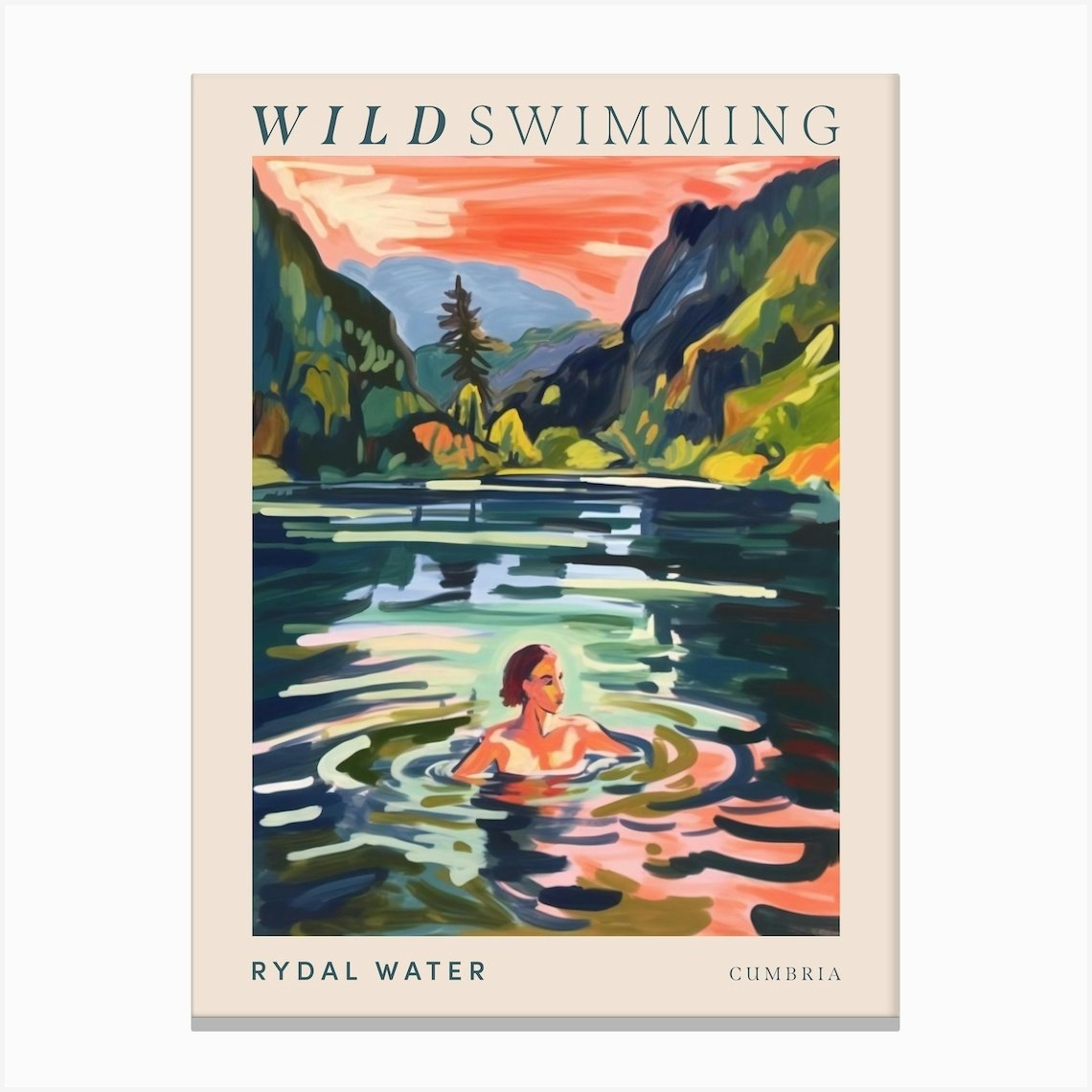 Wild Swimming At Rydal Water Cumbria 4 Poster Canvas Print by Travel ...