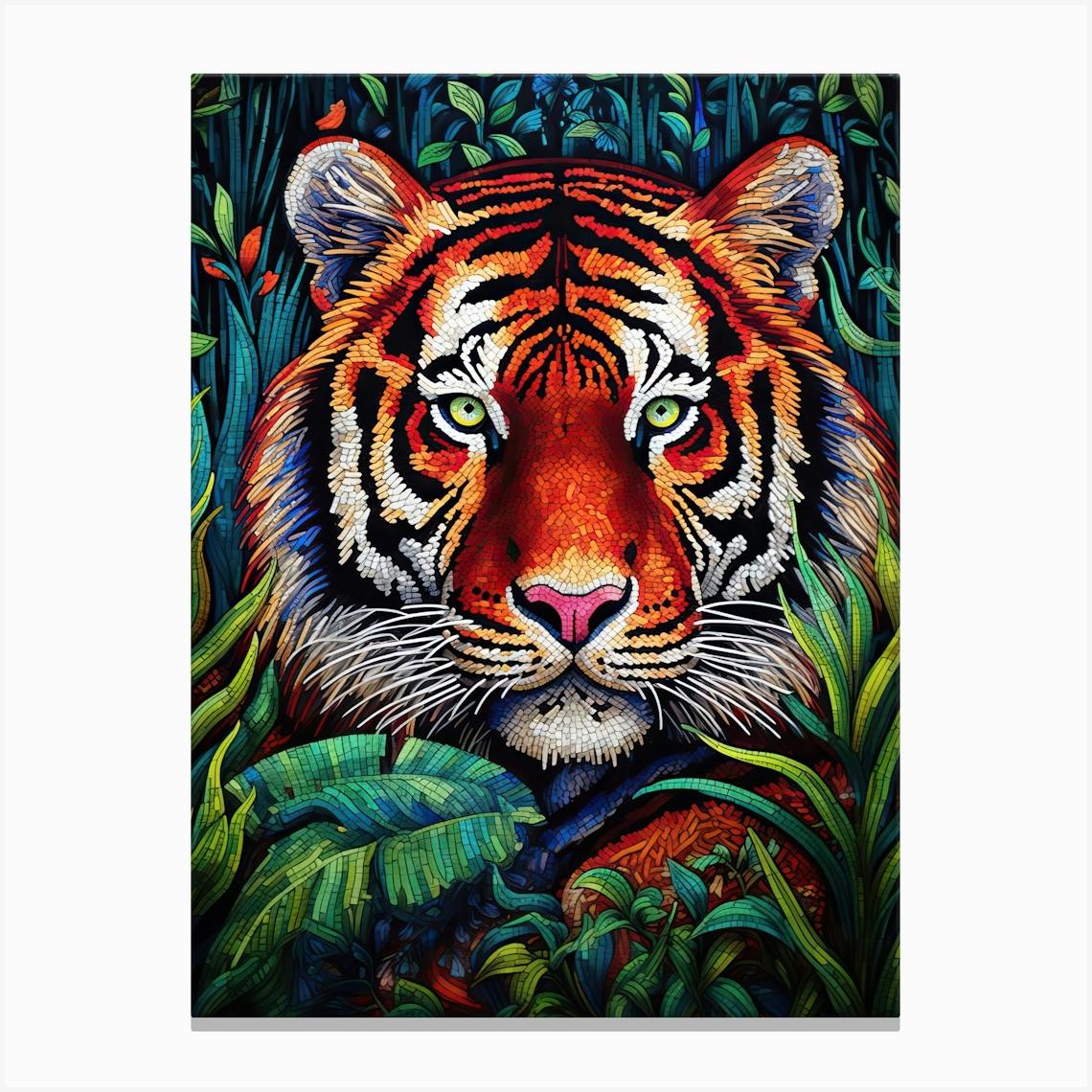 Tiger Art In Pointillism Style 4 Canvas Print by Artful Creatures Fy