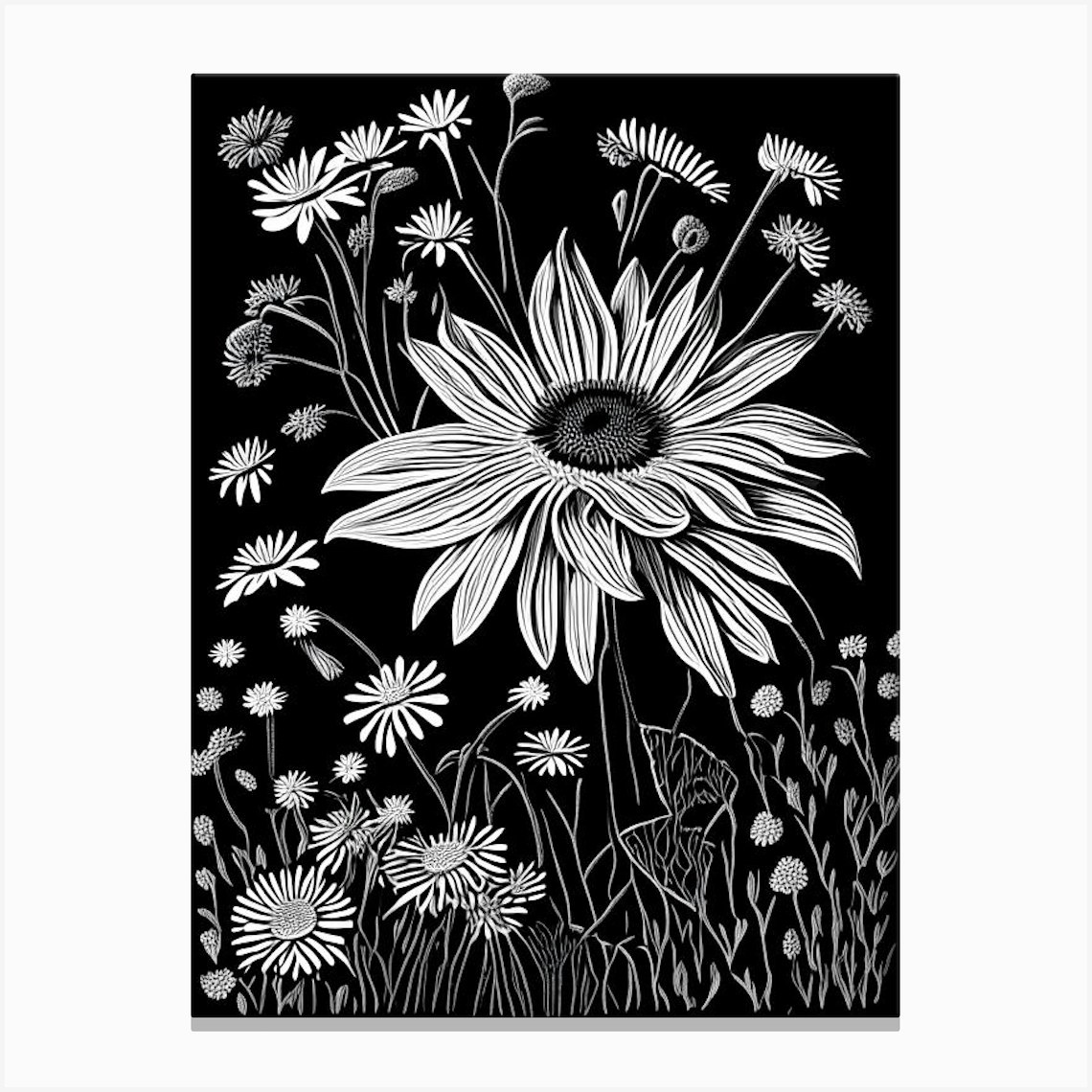 Daisy Wildflower Linocut 1 Canvas Print by Wildflower Studio - Fy