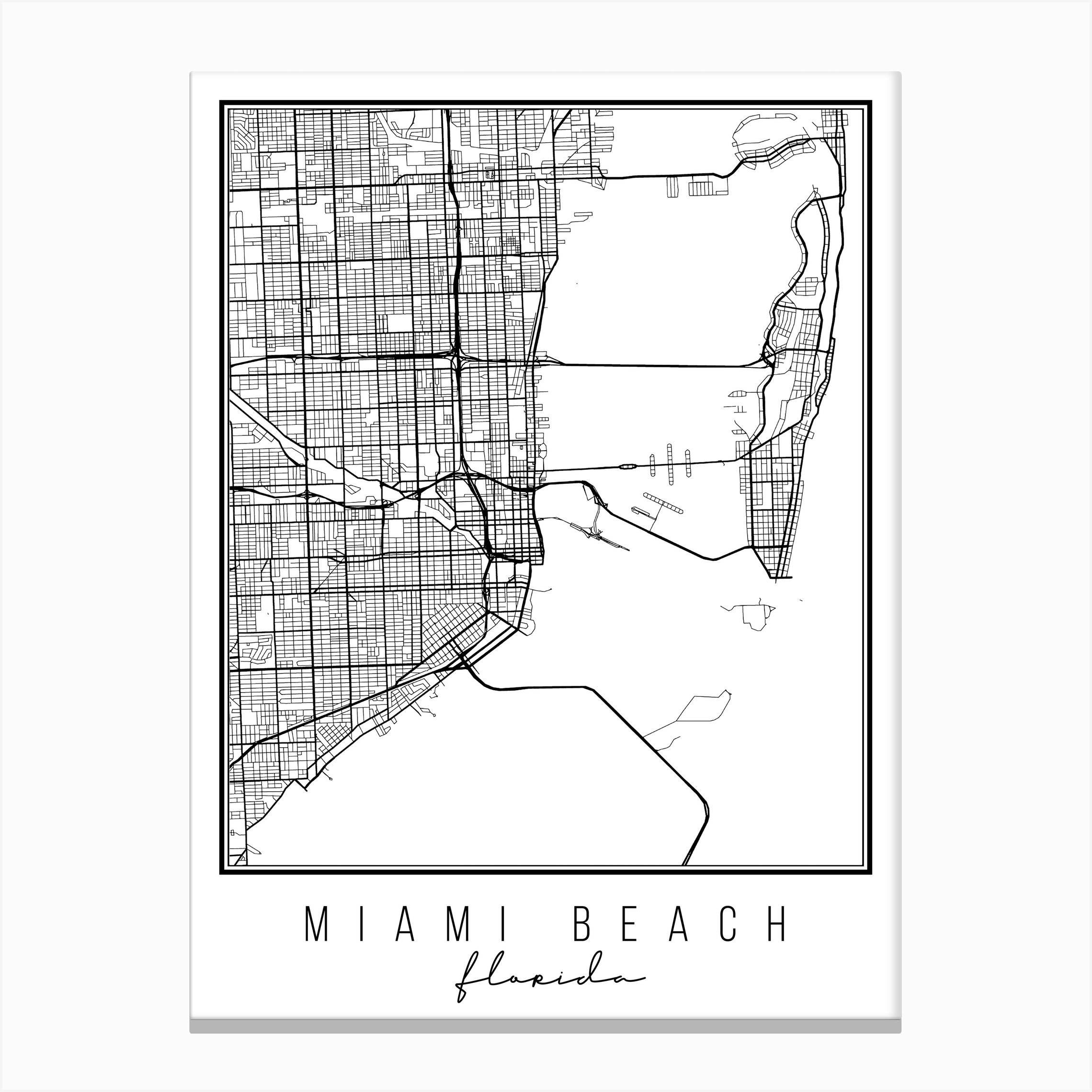 Miami Beach Florida Street Map Canvas Print by Typologie Paper Co - Fy