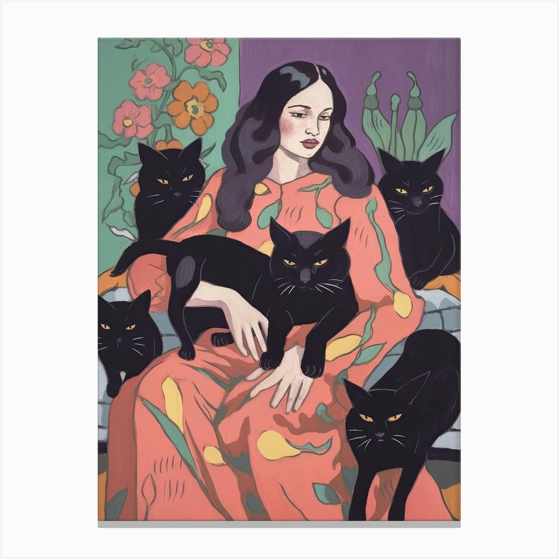 ASK MY CAT store 2 girl with black cat giclee print