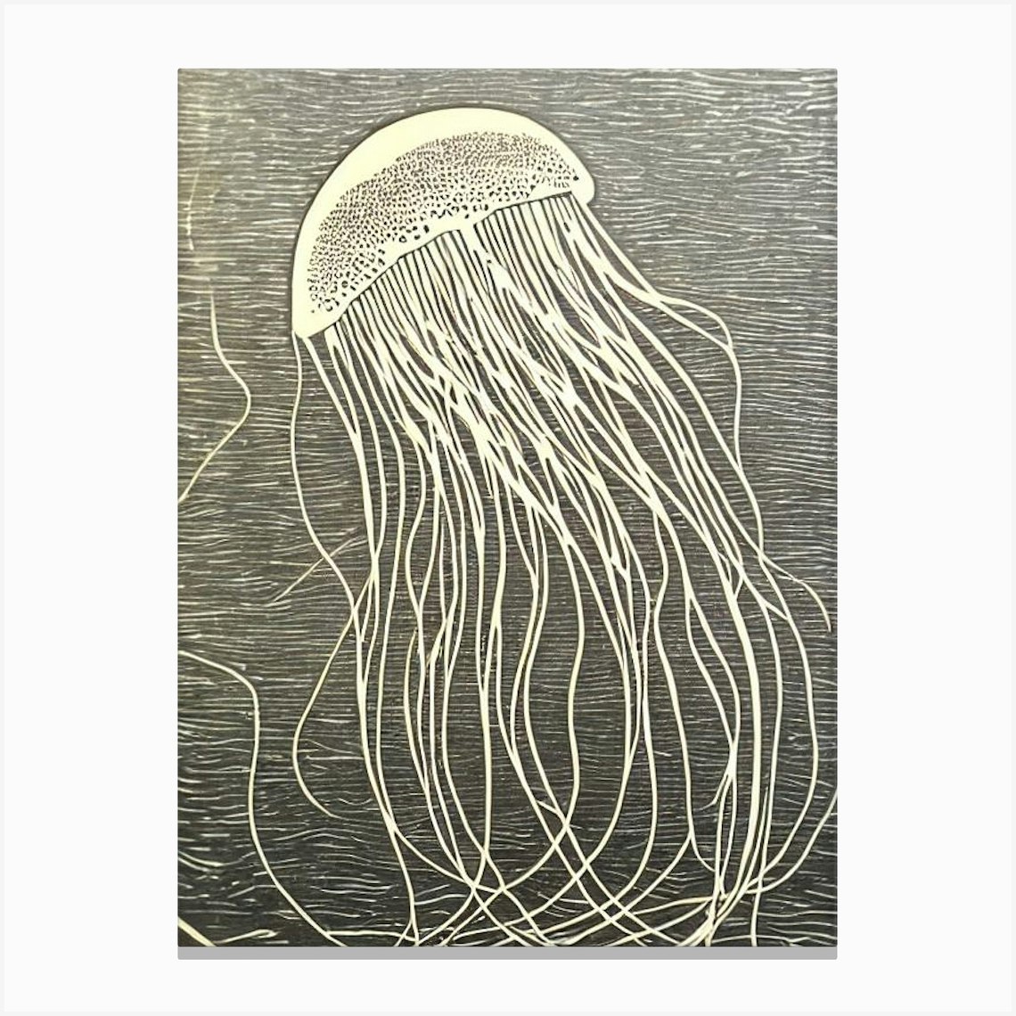 Granrojo Jellyfish Linocut Canvas Print by Sea Life Prints Fy